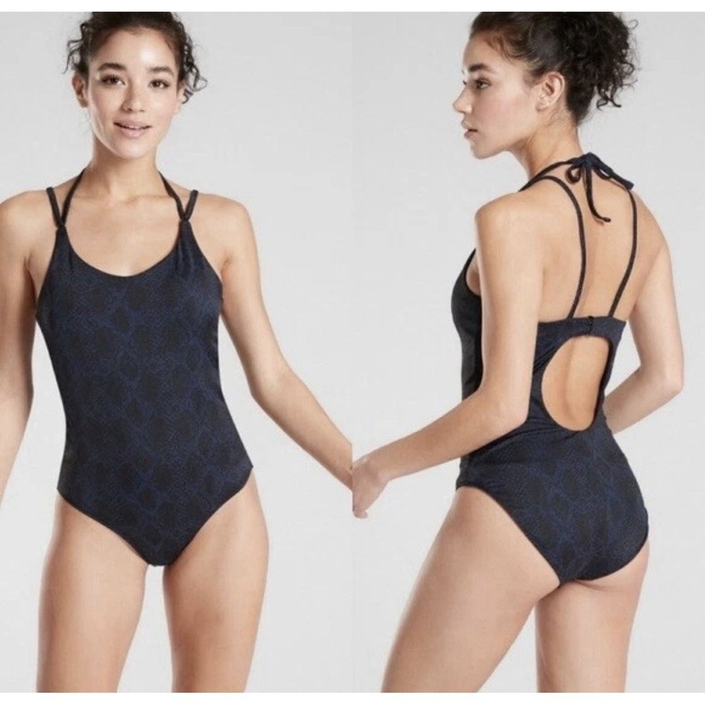 NWT Athleta Black/Blue Keyhole One Piece Swimsuit Size Small Swim